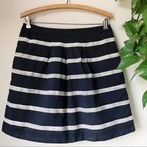 LOFT Pleated Grosgrain Ribbon Stripe A-line Midi Skirt Navy Blue Cream Size 4
